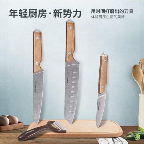 Sharp Professional Kitchen Knife 4-piece Set 30CR13 Blade Chef Practical Fruit Cooking Santoku Knife Wooden Handle DIY EDC Tool