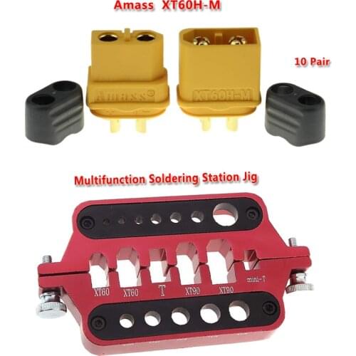 Amass 10 Pair XT60H Bullet Connector Plug + Aluminum Welding Soldering Insulate Station Jig RC Tools for XT60 XT90 Deans