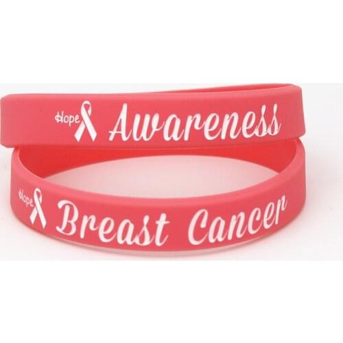 50PCS Breast Cancer Awareness Silicone Wristband Pink Medical alert Awareness Silicone Bracelets&Bangles Women Gifts SH180