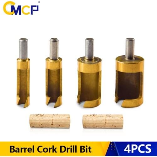 CMCP 4pcs/set Barrel Cork Drill Bit Titanium Coated Wood Plug Cutter Drill 6/8/13/16mm Bored Hole Tenon Drills Woodworking Tools