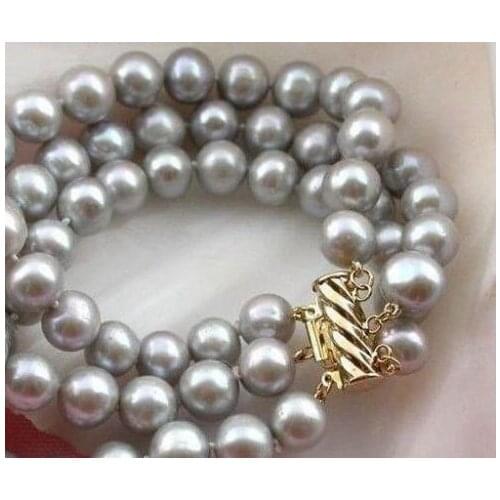 Triple brin AAA + 9-10 MM NATUREL DU SUD MER VÉRITABLE GRIS PERLE BRACELET Or