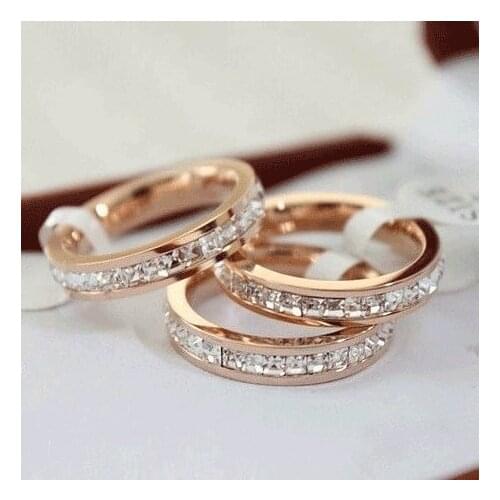 YUN RUO 2020 New Design Zircon Crystals Couple Rings Titanium Steel Rose Gold Color Fashion Jewelry Women Man Free Shipping