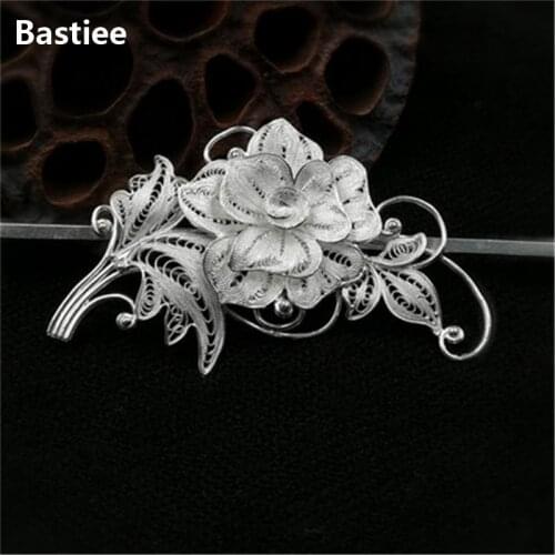 Bastiee 999 Sterling Silver Hair Stick Hmong Flower Hair Accessories For Women Miao Handmade Hairpin Luxury Jewelry