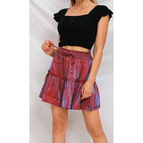 Ladies Summer High Waist Drawstring Elastic Waist Short Skirt Solid Color Pleated Skirt Sweet Idyllic Beach Wild Style Dresses