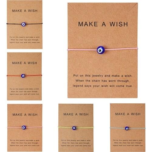 Make A Wish Blue Evil Eye Woven Paper Card Bracelet Women Adjustable Lucky Red String Bracelets Femme New Fashion Jewelry