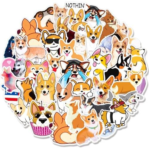 100PCS Cute Pet Corgi Graffiti Waterproof Stickers For Laptop Notebook Skateboard Luggage Decal Helmet Cartoon Decal Sticker
