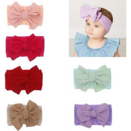 2019 Baby Knotted Turban Tie Bow Headband Fabric Bow Girls Headwraps Stretchy Bow Children Bow Knot hair accessories