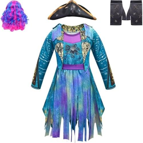 2019 new cosplay Descendants 3 Uma Ursula Girls pirate costume blue rainbow wig Halloween Carnival Makeup Party Costume Prop