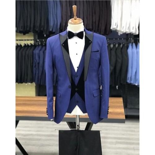 2021 Terno Slim Fit Royal Blue Custom 3 pieces Groom Tuxedos Wedding Dress For Men Groom Groomsmen Tuxedos Mens Wedding Suits