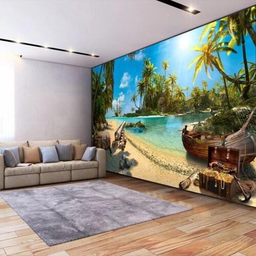 Custom 3D Wall Murals Home Decor Sandy Beach rees Sea Island Landscape Painting Wallpapers Bedroom