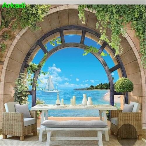 3d wallpaper custom mural arch beach beach TV background wallpaper living room sofa entrance bedroom balcony landscape painting