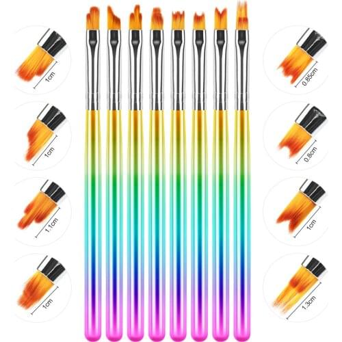 8PC/Set DIY Various Shapes Nail Brush Nail Painting Brush Colorful Rainbo Draw Lines Flowers Patterns Nail Art Pen Manicure Tool
