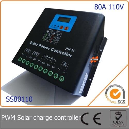80A 110V PWM Solar Charge Controller with LED&LCD Display, Auto-Identification Voltage, MCU design with excellent performance