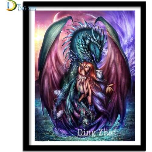 5D Diamond Painting Cross Stitch Dragon Wing With Beauty DIY Full Square\Round Embroidery Rhinestone Picture Cartoon Girl Decor
