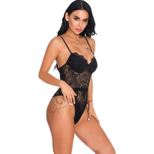BKLD Women Sexy Slim Lace Spaghetti Strap Bodysuit Transparent Mesh Skinny Fscinate Female Bodysuits Solid Ladies Underclothes