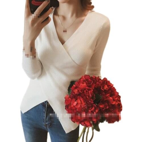 C1182 New spring autumn winter 2020 women fashion sexy show thin and irregular v-neck pullovers sweater cheap wholesale