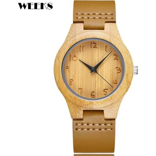 Simple Bamboo Watch for Men Couple Quartz Watches Women Nature Wood Wristwatch Brown Leather Band Wrist Clock Male Man Reloj