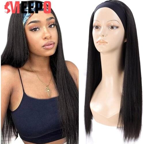 MEEPO Long Straight Ice Headband Wigs Heat Resistant Fiber 70CM Synthetic Wigs With Headband For Women Daily Party Cosplay Wig