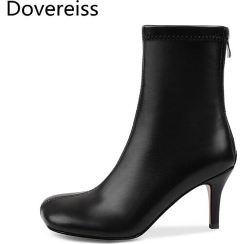 Dovereiss Fashion Womens Shoes Winter new sexy Square toe Stilettos Heels zipper Elegant Concise Mature Short boots 34-43