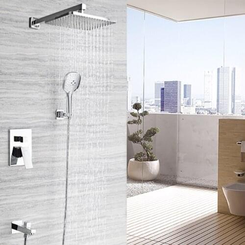 Bathroom Rainfall Shower Faucet Set Wall Ceiling Mount Rain Shower Faucet Bathtub Hot Cold Mixer Tap with Hand Shower 3 Function