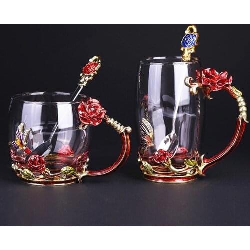 European enamel water glass crystal glass womens carved high temperature resistant household creative small luxury gift tea cup