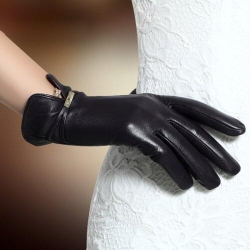 Real Sheepskin Gloves Female Winter Genuine Leather Touchscreen Gloves Women Plus Velvet Warm Lady Gloves TE3329