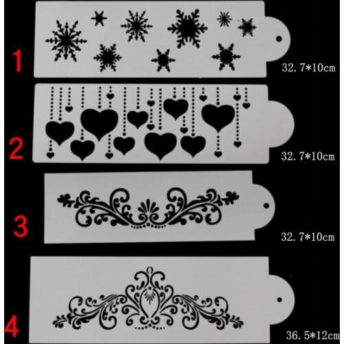 4pc Heart Snowflake Painting Template Mold Hollow Coloring Embossing DIY Scrapbook Diary Stamp Stencils For Decoration Reusable