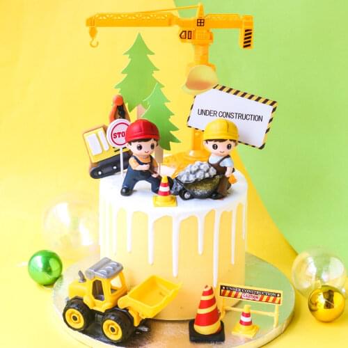 Construction Vehicle Excavator Cupcake Toppers Boys Happy Birthday Cake Topper Cartoon Engineering Party Cake Decoration Gifts