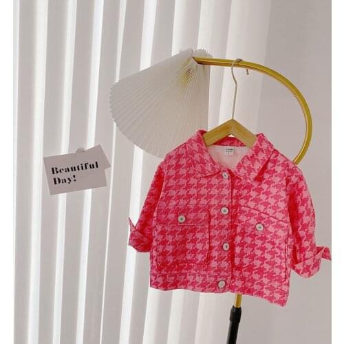 Autumn Children Kids Long Sleeve Lapel Collar Houndstooth Print Casual Jackets Girls Outerwear Fashion Coats Casaco