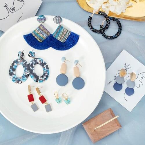 ZWC Fashion Acrylic Big Drop Earrings for Women Vintage Korean Blue Geometry Wood Dangle Earrings 2020 Female Wedding Jewelry