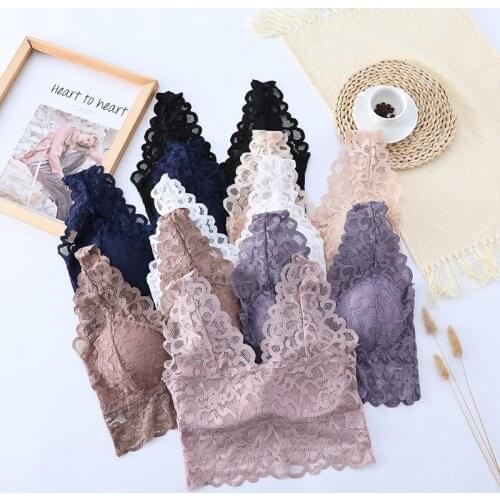 New Beauty Back Sexy Lingerie Women Lace Bralette Pullover Vest Cute Top Removable Padded Wireless Bra