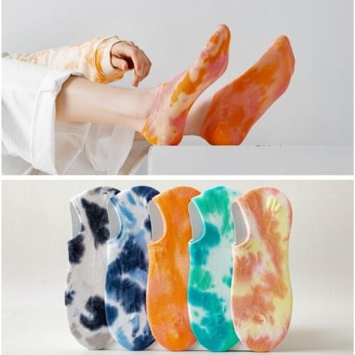 Tie-dye Socks Women Shallow Mouth Invisible Sock Fashion Harajuku Korean Version Japanese Cute Boat Sox Solid Color Men Socks