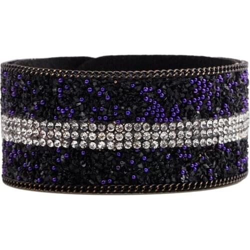 New Charming Crystal Leather Bracelet for Women Fashion Trendy Wide Buttons Bracelets Bangles High Quality Jewelry Accessories