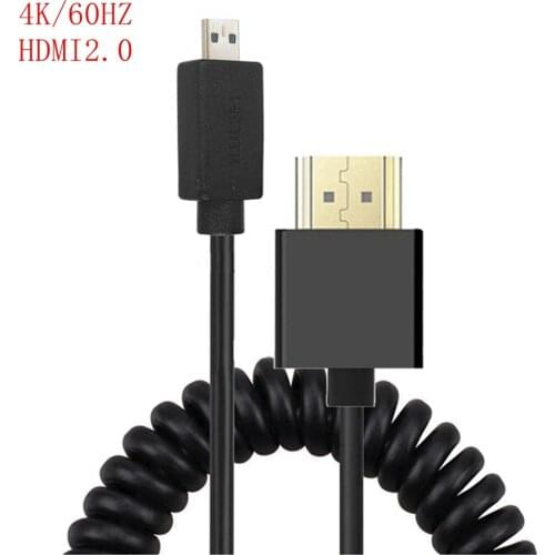 OD3.2mm Ultra Slim 4k*2k 60Hz Micro HDMI compatibl to HDMI 2.0 Cable 0.6M 1.5M Male to Male Stretch Spring Curl Flexible Cable