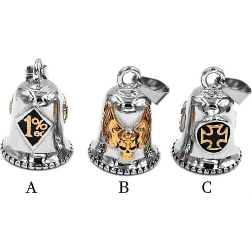 One Percent 1% ER Skull Biker Bell Pendant Stainless Steel Wing Army Cross Lucky 13 Pendant P0506 (Has steel ball,no bell sound)