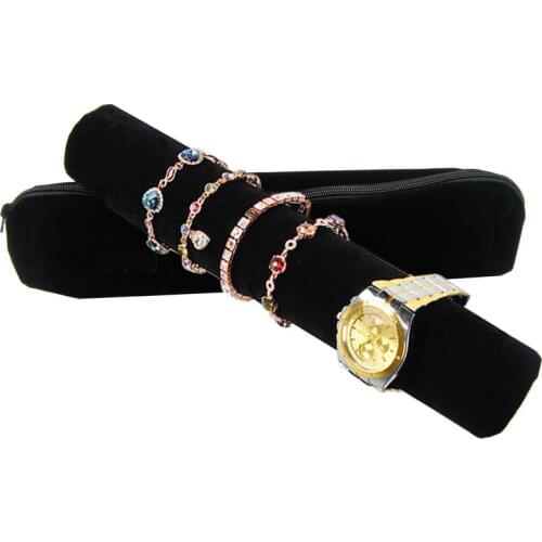 Organizer Black Velvet Jewelry Display Travel Roll Bag Portable Storage Case For Bracelet Bangle Watch Chain Stand Holders Rack
