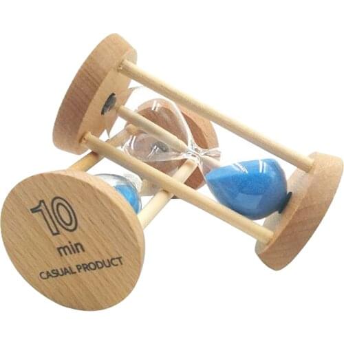 10 Minute Wooden Frame Sandglass Hourglass With Blue Sand For Kindergarten