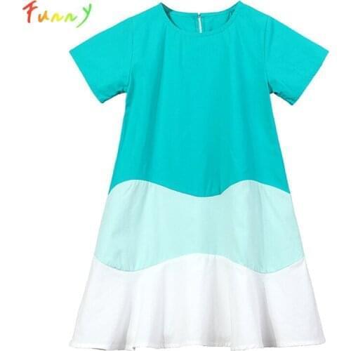 Princess Dress for Girls 2021 Short Sleeve Cotton White Green Patchwork Summer Dress Brief Knee Length Vestidos Kids Clothes