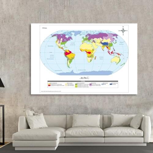 225*150cm In Spanish The World Climate Map Art Poster Non-woven Canvas Painting Living Room Home Decor Children School Supplies