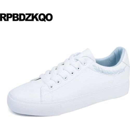 Casual Walking Flats White Korean Embroidered Cheap Shoes China 2018 Drop Shipping Lace Up Sneakers Embroidery Women Leaves