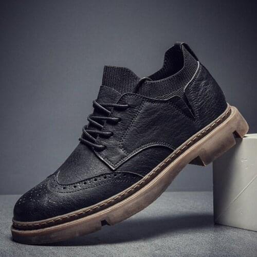 Casual British Style MenS Leather Shoes Soft Lace Up Casual Driving Shoes Men Solid Fashion Casual Sneakers
