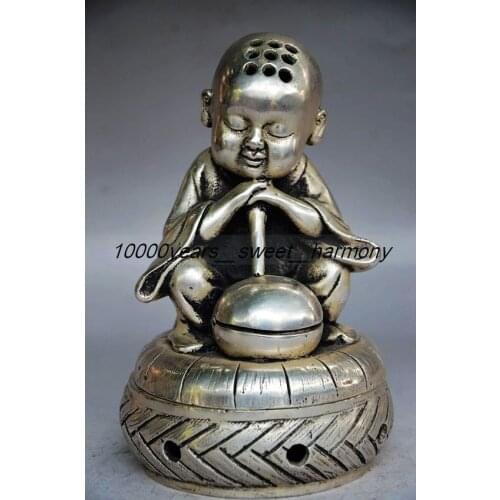 SUPERB CHINESE SILVER COPPER BUDDHIST MONK Boddha Statue decoration furnishing articles metal crafts
