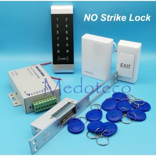 125khz Rfid Access Control System Kit Narrow Door Touch keypad Access Control+NO Electric Strike Lock +Access Power Supply