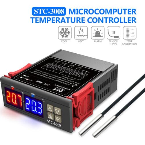STC-3008 Dual Digital Temperature Controller Two Relay Output 12V 24V 220V Thermoregulator Thermostat With Heater Cooler STC3008