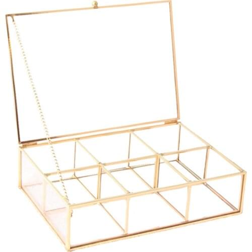 Glass Jewellery Box Lidded large Capacity Clear Display Six Compartment Bracelet Storage Bathroom Countertop Decor