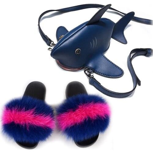 Women Shoes Summer Fur Slippers Lady Shoes Flat Slippers Ladies Fashion Cartoon Shoes Bag Female Comfortable Footwear