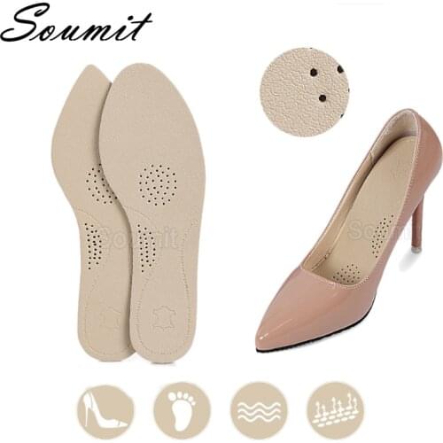 Ultra Thin Cowhide Breathable Insoles for Women Hight Heel Absorb Sweat Shoes Pad Inserts Foot Care Soft Non-Slip Leather Insole