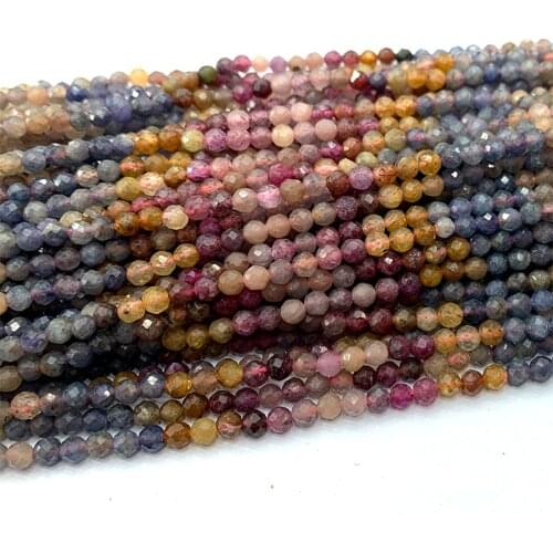 Veemake Ruby Sapphire Natural Gemstones DIY Necklace Bracelets Earrings Faceted Small Round Women Beads For Jewelry Making 06567