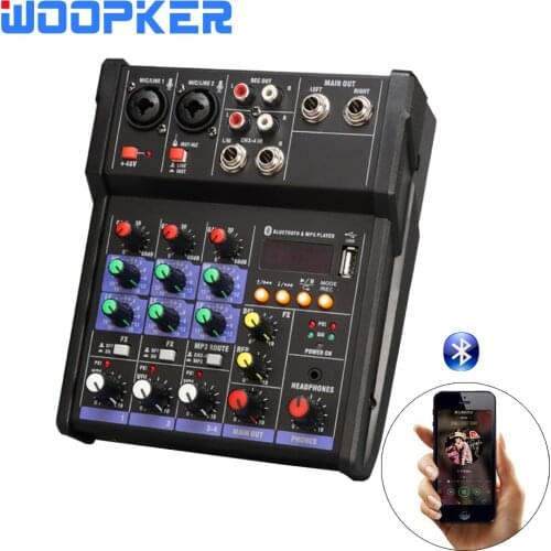 Woopker Bluetooth 4-Channel Dj Controller Mixer Professional Mixing Console with Reverb Effect for Home Karaoke Live Stage