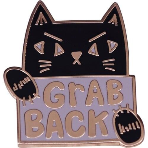 Grab Back Brooch Feminist Cat Badge Pussy protest Enamel Pin Women Right Accessory